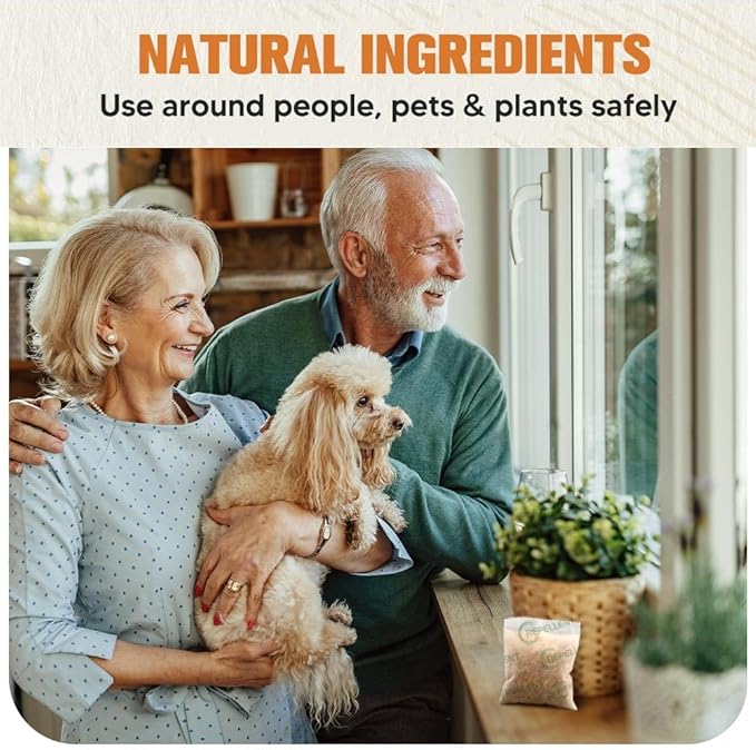 Pest Repellent, Rodent Repellent for Indoor and Outdoor, Keep Roach, Mouse, Ant, Moth and Spider Away from House, Attic, Kitchen and Car Engines, Safe for Kids and Pets, Protects 120 sq ft - 8P