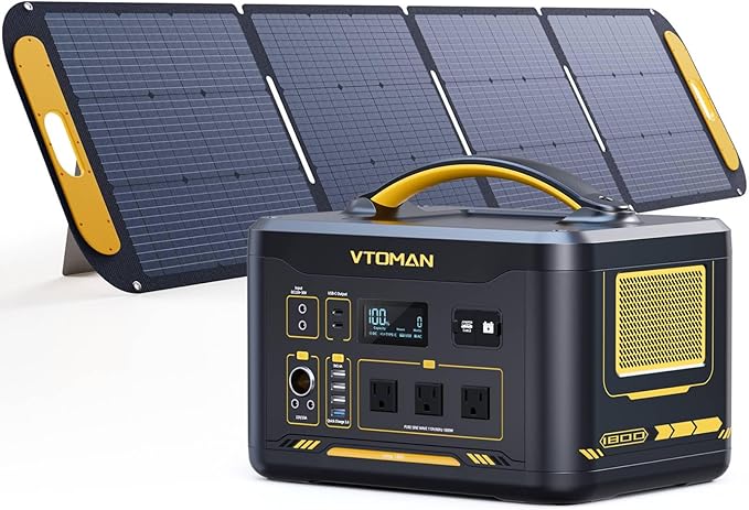 VTOMAN Jump 1800 Portable Power Station with 200W Solar Panel, 1800W/1548Wh LiFePO4 Battery Solar Generator with 1800W Constant-Power, PD 100W Type-C, Capacity Expandable for Camping, Home Backup