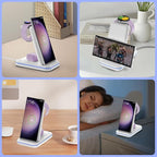 Wireless Charging Station for Samsung/Android, Fast Wireless Watch Charger Station Compatible for Samsung Galaxy S25 Ultra/S24/S23+/Z Flip 7/6 Fold 7/6, Watch8/7/Pro/Active 2 Galaxy Buds3/2 Pro(White)
