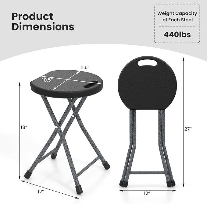 Goplus Folding Stool, 18 inch Foldable Camping Stool for Adults with 440 lb Capacity, Portable Plastic Fold up Stool, Collapsible Round Stool with Handle for Fishing Hiking Gardening BBQ