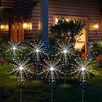 Solar Garden Firework Lights Outdoor Waterproof, 6 Pack Solar Powered Art Stake Twinkle Lighting for Outside Decor, 120 LED Sparklers String Lights for Yard Pathway Decorations(White)