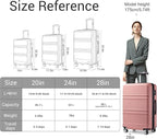 Kono 3 Piece Luggage Sets Expandable(only 28") Lightweight with Spinner Wheels TSA Lock Hardside Travel Rolling Suitcases 20in 24in 28in Carry on Nude/Rose Pink