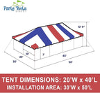 Party Tents Direct 20'x40' Weekender Canopy Pole Tent - Easy Up Canopy Tent with 160 Person Capacity - Outdoor Canopies for Parties, Weddings, & Events (Red White and Blue Top)