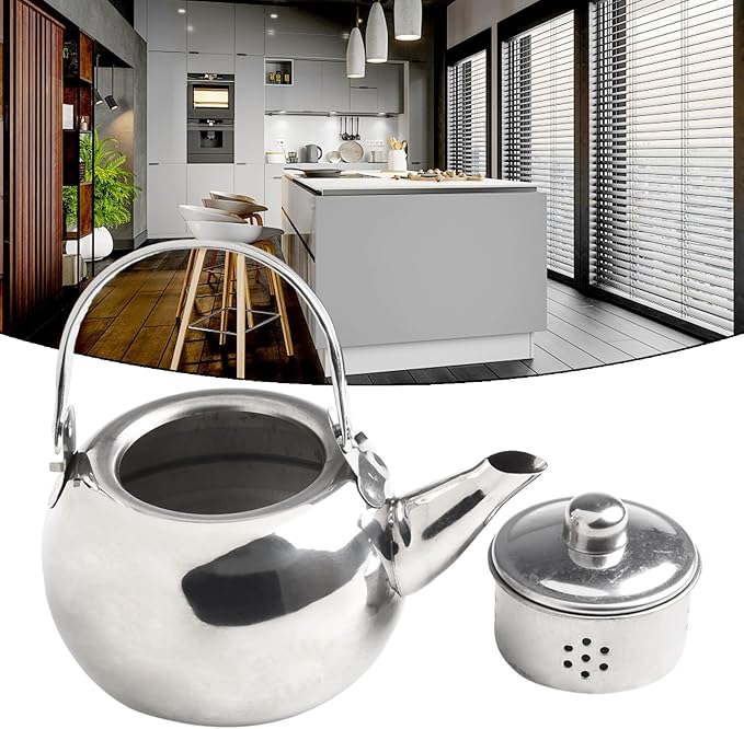 Stainless Steel Tea Kettle, Heat Resistant Handle Stovetop Camping Coffee Pot Water Bottle with Built in Filter for Tea and Beverage Brewing(14cm)
