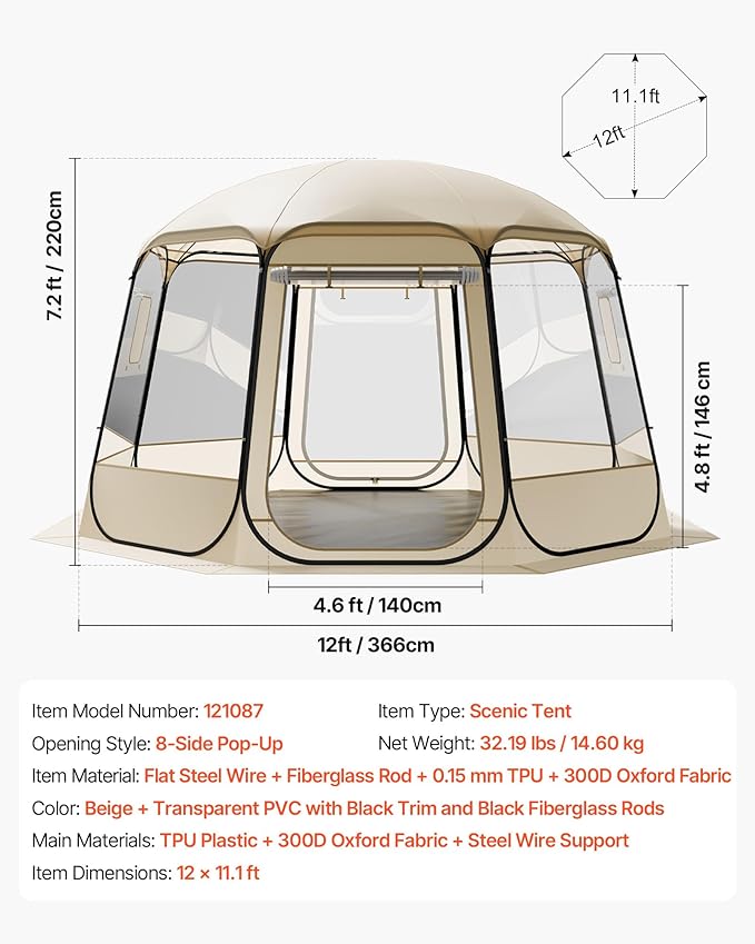 VEVOR Pop up Sports Tent, 8 Sizes Optional Clear Bubble Tent for 1-6 Person, Waterproof Outdoor Pod with Floor Mat & Top Cover, Garden Igloo Dome Tents Camping Shelter for Sports Watching