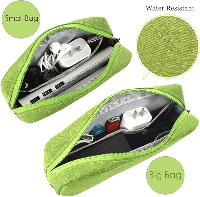 CAAORDKSO Electronics Organizer Case, Cable Organizer Bag Waterproof Electronic Accessories Case Travel Electronic Carrying Bag for Cable, Cord, Charger, Phone, Power Bank, Earphone (Big-Green)