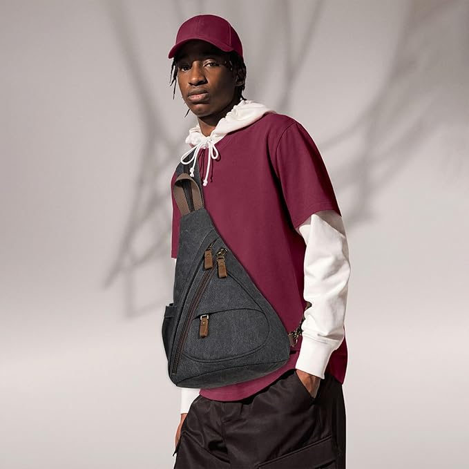 KL928 Canvas Sling Bag - Small Crossbody Backpack Shoulder Casual Daypack Rucksack for Men Women(Large Version)