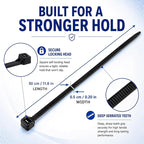 Zip Ties 12 inch, 1000 Pack Heavy Duty Black Zip Ties with 120 lbs Tensile Strength, Self-Locking Nylon Cable Ties,Wire Ties for indoor and outdoor use.