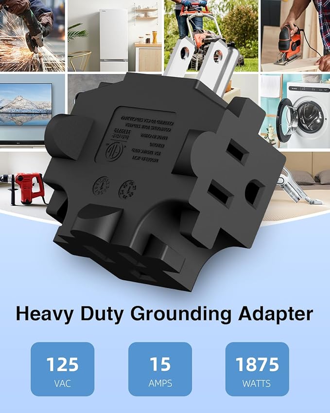 K KASONIC - 3-Outlet Grounding Adapter, Multiple Plug Outlet Extender, Power Splitter, [ETL Listed] Heavy-Duty Grounded Power Tap - 4 Pack, Black