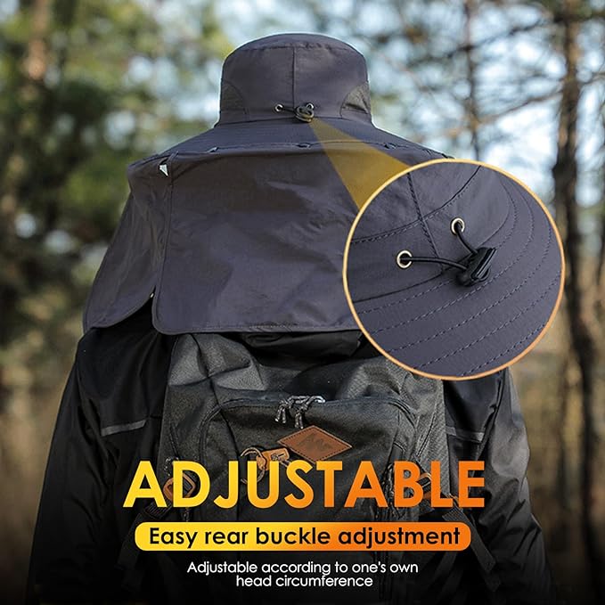 Fishing Hat for Men&Women,Outdoor UV Waterproof Wide Brim Bucket Hat,UPF50+ Sun Hat with Neck Flap