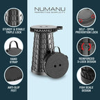 NUMANU 2PK 2026 Upgraded Collapsible Stool, Max 620lbs, 18" H Adjustable Portable Folding Stool for Adults, Retractable Foldable Telescopic Seat Camping Chair or Footrest