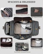 Gonex Canvas Duffle Bag for Travel, Expandable Water Resistant 60L Carry on Duffel Overnight Weekender Gym Bag with Wet Dry Separation Pocket & Suitcase Handle Sleeve, Grey