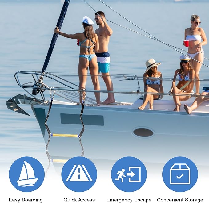 Heavy Duty 5-Step Boat Rope Ladder – 400lbs Capacity, Extra-Long Design for Easy Boarding. Perfect for Inflatable Boats, Fishing Boats, Kayaks, Motorboats, and Canoes. Ideal for Safe Marine Use