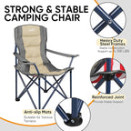 Colorsoul 2 Pack Folding Camping Chairs, Outdoor Lawn Chair Set of 2, Padded Camping Chairs w/Cup Holder & Carry Bag for Sports Garden Beach Terrace, American Flag