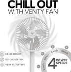 VENTY Portable Fan - Wireless Battery Operated Fan - 4 Speeds - LED Lighting - Carry Case & Remote Control - Cruise Travel - Outdoor Travel RV Power Bank With USB-C Port (White with Case)