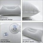 3 Pack Ultralight Inflatable Pillow Small Squared Flocked Fabric Air Pillow for Hiking,Camping,Traveling,Napping,Desk Rest, Beach Pillow Neck Lumbar Support(Gray)