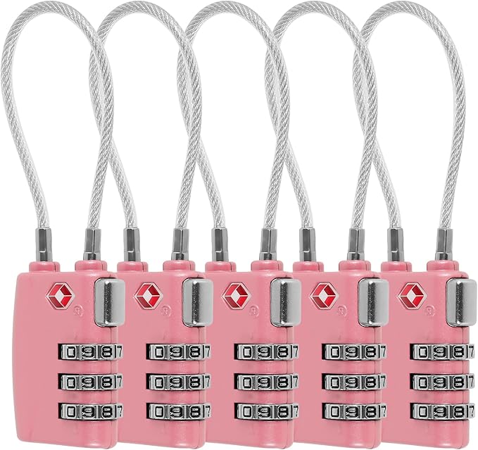 5 Pack TSA Locks for Luggage TSA Approved Luggage Locks 3 Digit Combination TSA Travel Locks Portable Cable Padlocks Zinc Alloy Body Suitcase Locks for Travel Bag Suitcase Backpack Lockers,Pink