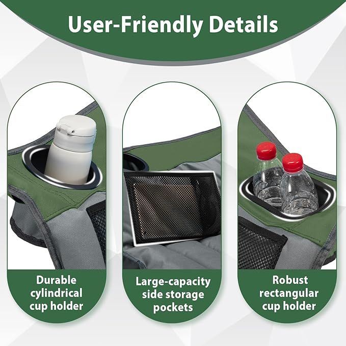 Oversized Camping Chair, Portable Folding Camping Chairs with Side Pocket, Cup Holder and Carry Bag, Heavy Duty Outdoor Camping Chairs for Adults, Fishing, Sports, Trip, up to 400lbs, Style 7