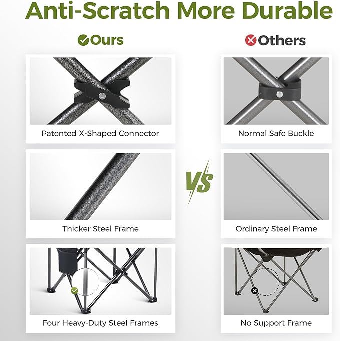 ALPHA CAMP Oversized Camping Folding Chair, Heavy Duty Support 450 LBS Steel Frame Collapsible Padded Arm Chair with Cup Holder Quad Lumbar Back, Portable for Outdoor