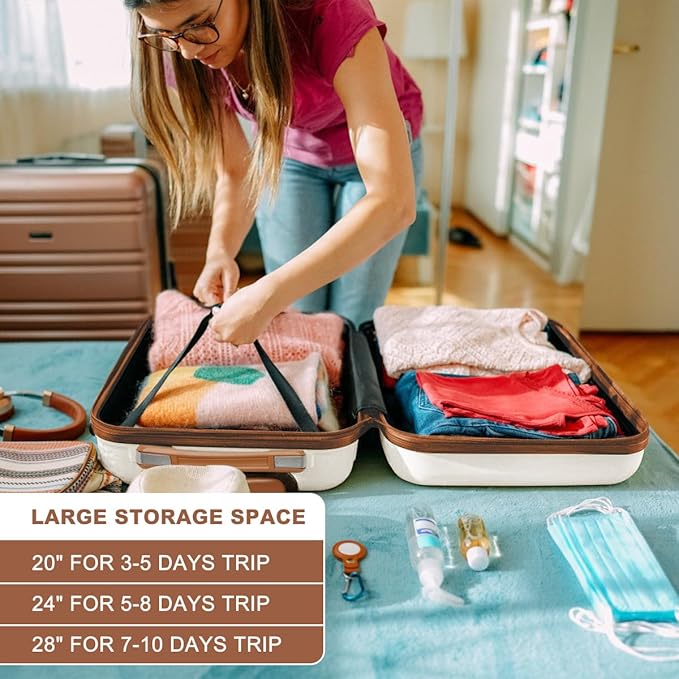 Kono 28 Inch Luggage Expandable Suitcase Lightweight with Spinner Wheels TSA Lock Hardside Large Checked Luggage Durable Rolling Suitcase Cream White