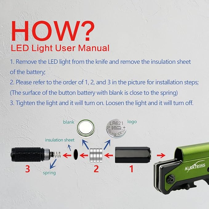 ALBATROSS 7-in-1 Folding Pocket Knife with Glass Breaker, Seatbelt Cutter, Serrated Blade, LED Flashlight, Fire Starter & Bottle Opener - Emergency & Outdoor Tool with Pouch (Green) FK01-GN