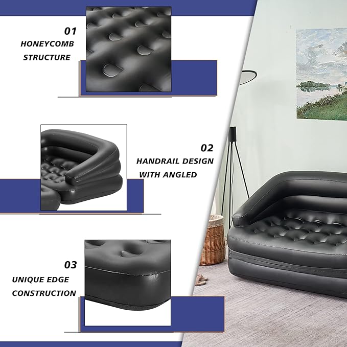 RAPTAVIS Inflatable Sofa Bed for Camping, Pool Float Couch Outdoor Mattress Bed with Armrest, Full Size
