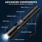 Flashlight Rechargeable LED High Lumens - 99,000 Lumens Super Bright Flashlights with 5 Modes, Adjustable，Waterproof Powerful Flash Light for Home, Camping(2 Pack)