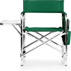 PICNIC TIME Sports Chair with Side Table, Outdoor Foldable Padded Adult Camping Chairs with Cup and Accessory Panel for Lawn, Beach, & Sports Use for Adults, up to 300-lbs Capacity, (Hunter Green)