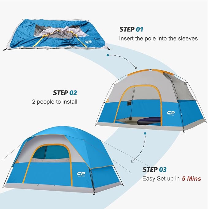 CAMPROS CP Tents for Camping 6 Person Tent Waterproof Windproof Double Layer Family Camping Tent, Easy Setup Dome Tent with Large Mesh Windows & Wider Door for Outdoor Camping & Hiking