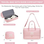 Letter Weekender Bags for Womens - Duffle Bag with Shoe Compartment Personalized Overnight Bag with Toiletry Bag Duffel Bags for Gym Hospital Bags Gift for Women Pink (Letter M)