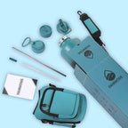 64 Oz Insulated Water Bottle with Strap Stainless Steel Sports Water Bottle with 3 Lids (Straw, Chug and Flip Lid) Leak Proof Metal Half Gallon Jug for Men & Women - Indigo Green