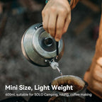 0.6 Liter Lightweight Stainless Steel Camping Kettle Portable Camp Tea Pot, Outdoor Campfire Use, Black