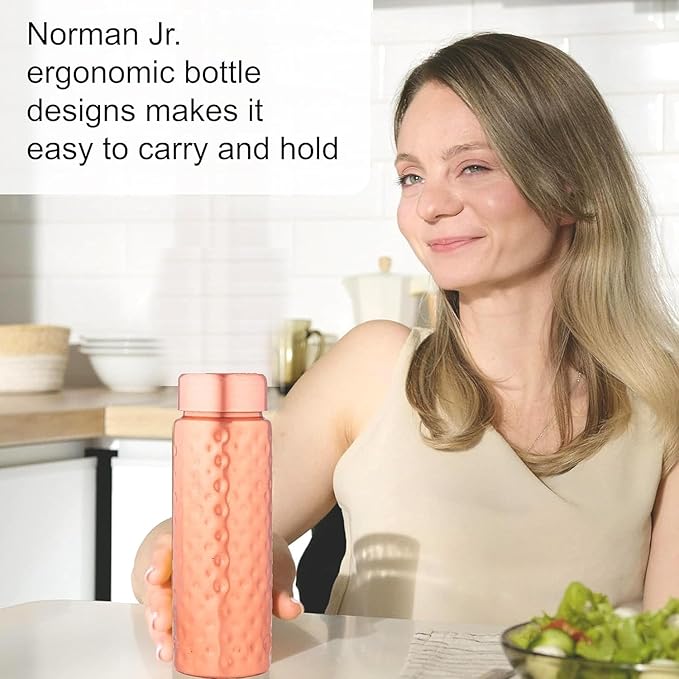 NORMAN JR Copper Water Bottle 400ml - Gift Box of 3, Slim Hammered, an Ayurvedic vessel made of pure copper - helps you drink more water with many health benefits