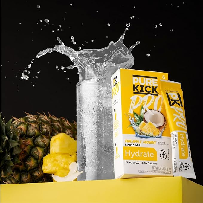 PURE KICK PRO Hydration Electrolyte Drink Mix, Pineapple Coconut & Strawberry Ice Pop, 12 Packets