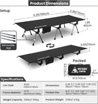 ONETIGRIS SUPRANUBIS Camping Cot, Height Adjustable with Cot Leg Extenders, Strong Support 330lbs, Lightweight Comfortable Folding Bed for Camping, Hiking, Travel, Truck, Beach, Office Nap