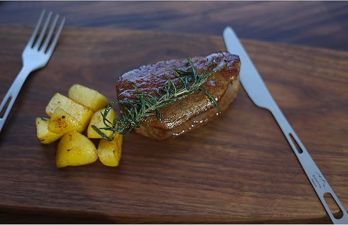 SANTTA Titanium Camping Utensils, Ultra Light Spoon Fork Knife 3 Piece Set, Cutlery Set with Pouch and Carabiner for Outdoor Camping, Hiking, Backpacking, Hiking, Picnic and Travel