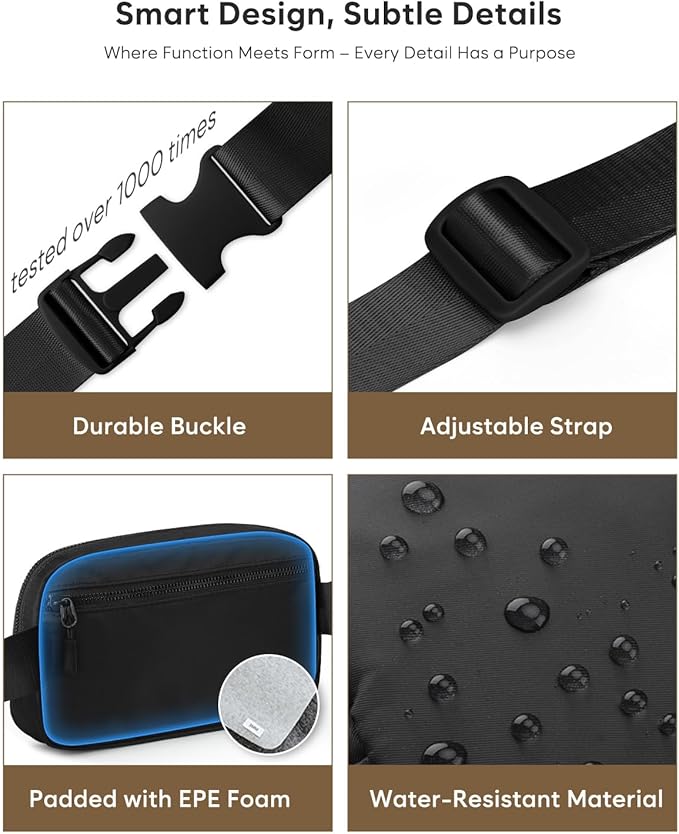 Pritent Fanny Packs for Women Cross Body Bag Waterproof Belt Bag with Adjustable Strap and Zipper Back Pocket Small Crossbody Bags Fashion Waist Packs for Workout Travelling(Black)
