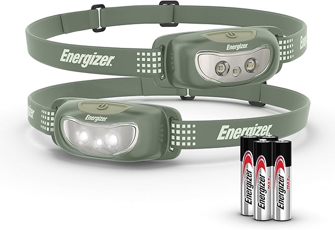 Energizer Universal Plus LED Headlamp, Lightweight Bright Headlamp for Outdoors, Camping and Emergency Light for Adults and Kids, Includes Batteries, Pack of 2