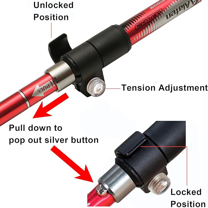 Aluminum Collapsible Ultralight Travel Trekking Hiking Pole for Men and Women (Fits 5'3" - 6'2")