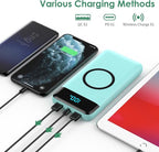 Wireless Portable Charger 30,800mAh 15W Wireless Charging 25W PD QC4.0 Fast Charging Smart LED Display USB-C Power Bank,4 Output& 2 Input External Battery Pack Compatible with iPhone,Samsung etc-Green