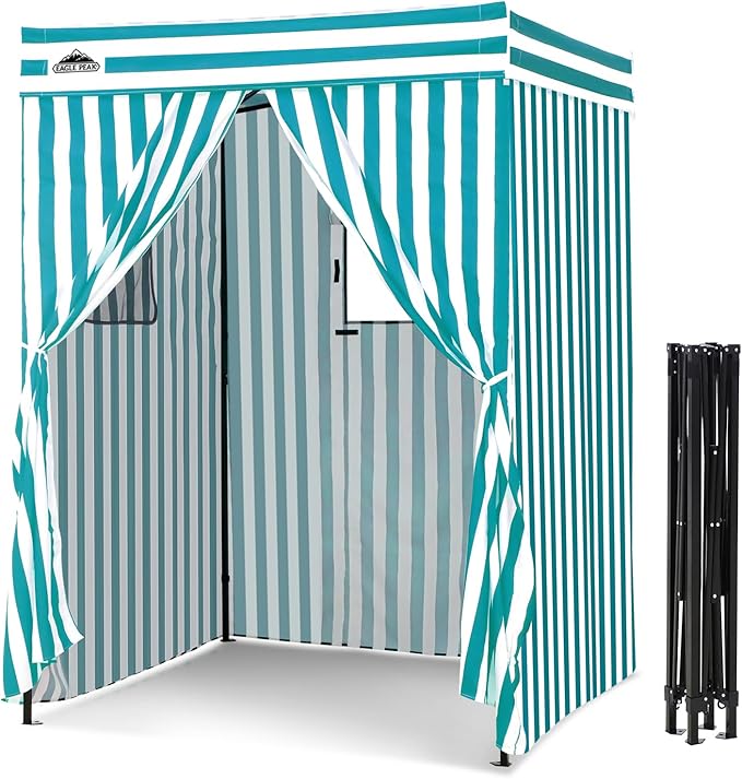 EAGLE PEAK Flex Compact 5x5 Pop-up Canopy Changing Room, Portable Privacy Dressing Room for Indoor Fashion Photoshoots, Camping, or Pool, White/Light Blue