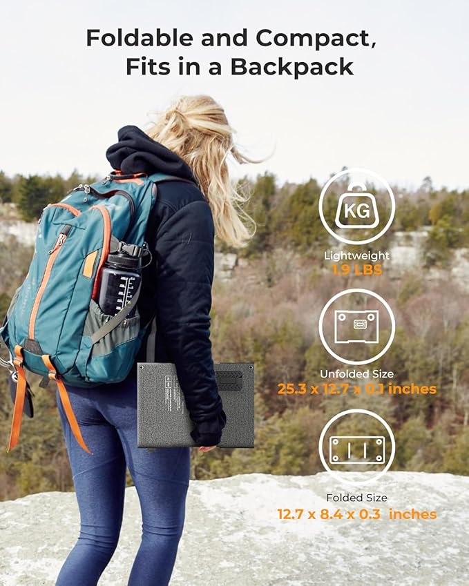 30W Solar Panel Charger YT30 Foldable Solar Panel IP65 Waterproof Solar Charger with QC3.0 USB & DC Output(10 Connectors) 24% High Efficiency for Outdoor Camping