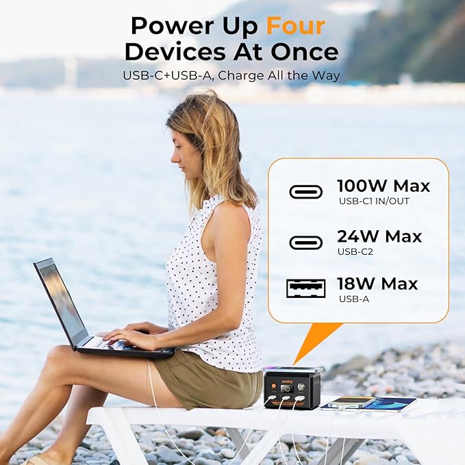 powkey Laptop Power Bank 30000mAh 100W Portable Charger PD 3.0 Fast Charging 96Wh LiFePO4 Power Station with USB-C Cable,Battery Backup for Laptop Phone Travel Camping Office Emergency Home