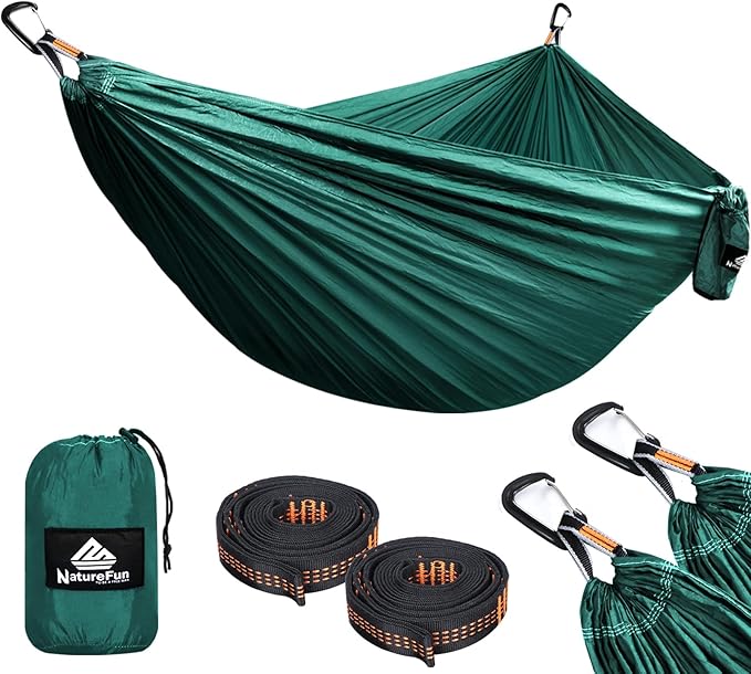 NATUREFUN Ultra-Light Travel Camping Hammock | 300kg Load Capacity,Breathable,Quick-Drying | 2 x Premium Carabiners,2 x Nylon Slings Included | Outdoor Indoor Garden