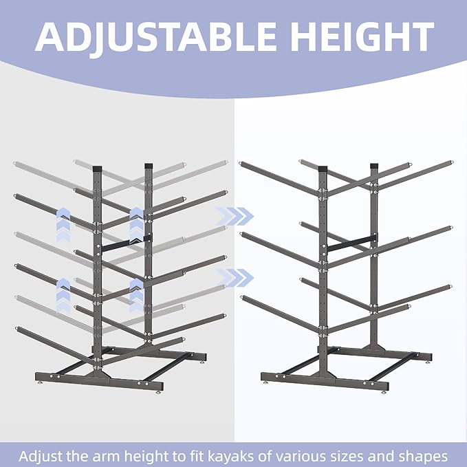 Kayak Storage Rack, Heavy-Duty Metal Kayak Storage Rack Adjustable Freestanding Kayak Stand, Canoe and Paddleboard Kayak Rack for Indoor & Outdoor Use