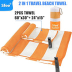 Sfee 2 in 1 Microfiber Beach Towel, Quick Dry Towel Camping Travel Towel Super Absorbent Compact Lightweight Sports Gym Towel Set for Beach, Gym, Hiking, Pool, Backpacking, Bath, Yoga