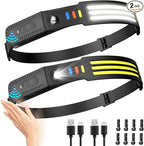 Lsnisni Headlamp Rechargeable 2Pack, 230°Wide Beam Head Lamp LED, Head Flashlight with Motion Sensor, 5 Mode Head Lights for Forehead, Waterproof Headlamps for Adults Hiking Camping Gear