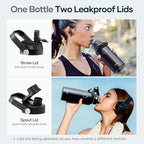 BUZIO Stainless Steel Water Bottle (Cold for 48 Hrs, Hot for 24 Hrs), 32 oz Vacuum Insulated Water Bottle with Straw Lid and Flex Cap (Double Wall, Wide Mouth, BPA Free, Leak Proof), Black