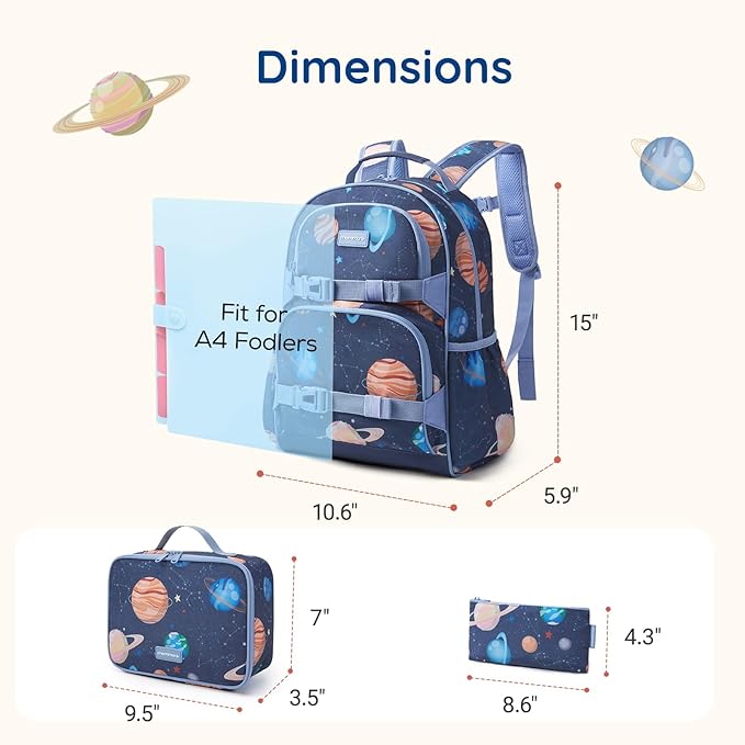 mommore Kids Backpack for Boys 4-8 with Lunch Box Elementary Kindergarten Preschool School Backpack 15'' Fit Folders Bottles, Galaxy