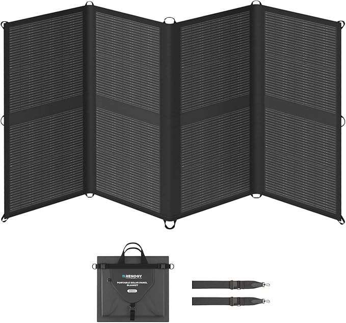 Renogy 200W Portable Solar Panel Blanket, 25% High Efficiency N-Type Foldable Solar Charger for Power Station, Lightweight 8-Fold Space Save, USB-A Type-C Output, For Camping, RV, Pickup Truck, Marine